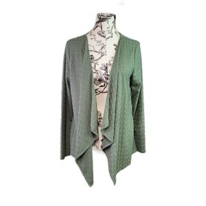 Kim Rogers Size M Army Green Knit Open Front Cardigan Sweater Long Sleeve Drape